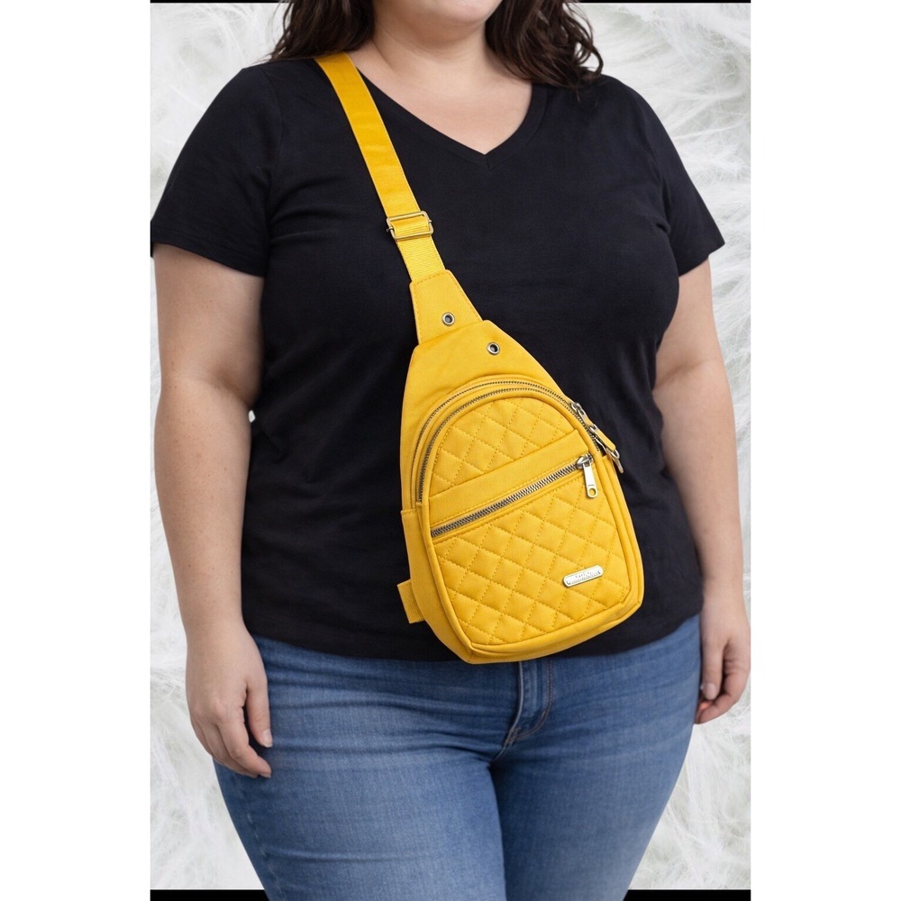 Plus Size Crossbody Sling Bag Mustard Yellow Quilted Adjustable Strap Long Strap